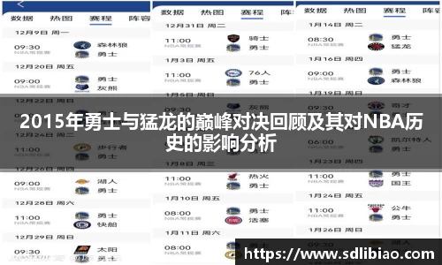 2015年勇士与猛龙的巅峰对决回顾及其对NBA历史的影响分析